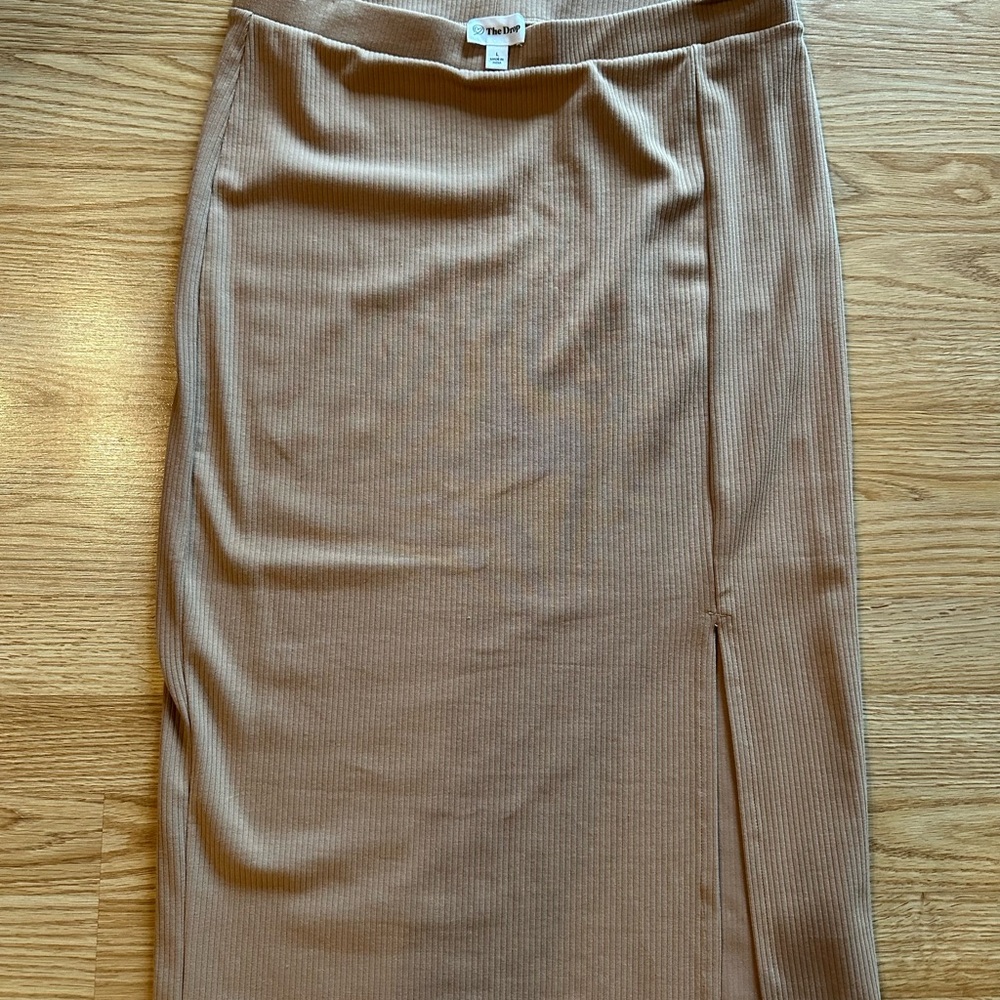 Brown Midi Pencil Skirt with Slit